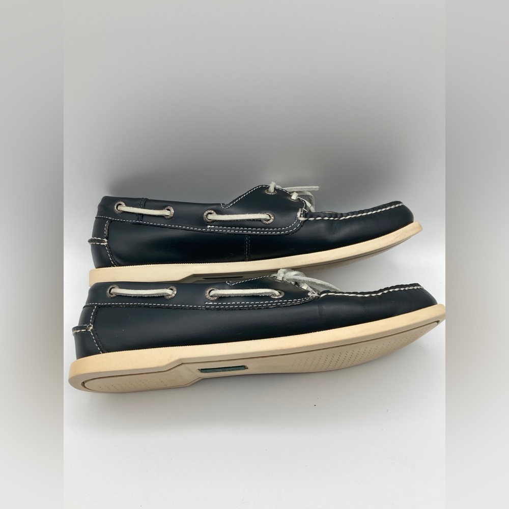 L.L. Bean Women's Navy Leather Slip on Boat Loafers Shoes Size 9 - Picture 4 of 11
